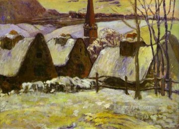 150の主題の芸術作品 Painting - 雪の中のブルターニュの村 ポスト印象派 原始主義 ポール・ゴーギャンの風景